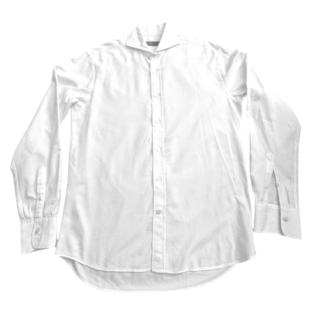 Canali 1934 Mens White Textured Cotton Dress Shirt Size M Made in Italy SKU204